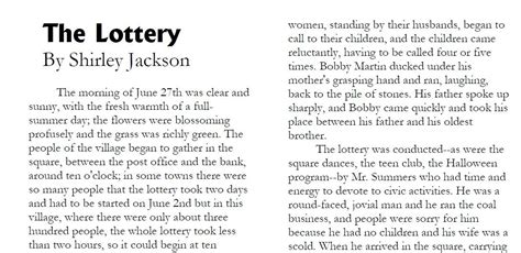 the lottery dystopian short story pdf